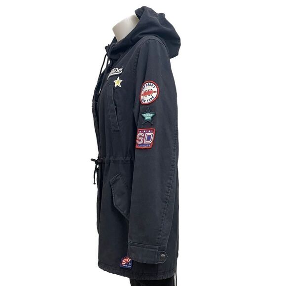 SUPERDRY Pacific Patch Parka‎ Hooded Jacket Black, full zip size US 8/ Medium - Picture 4 of 13